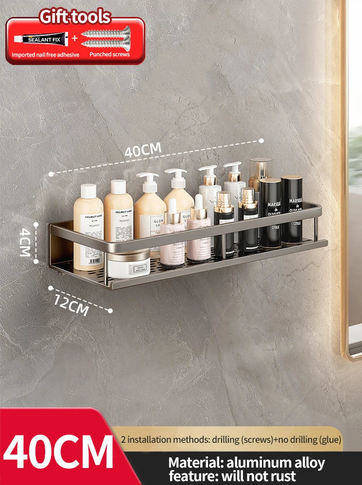 Punch-free bathroom rack bathroom shelf toilet space aluminum no drill hanging rack bathroom organizer hang on the wall - NJPH Best Selling 