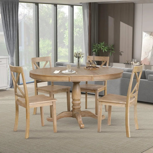 5-Piece Round Dining Table Set for 4,Round Extendable Table with 4 Kitchen Room Chairs for 4,Dining Room Dining Set