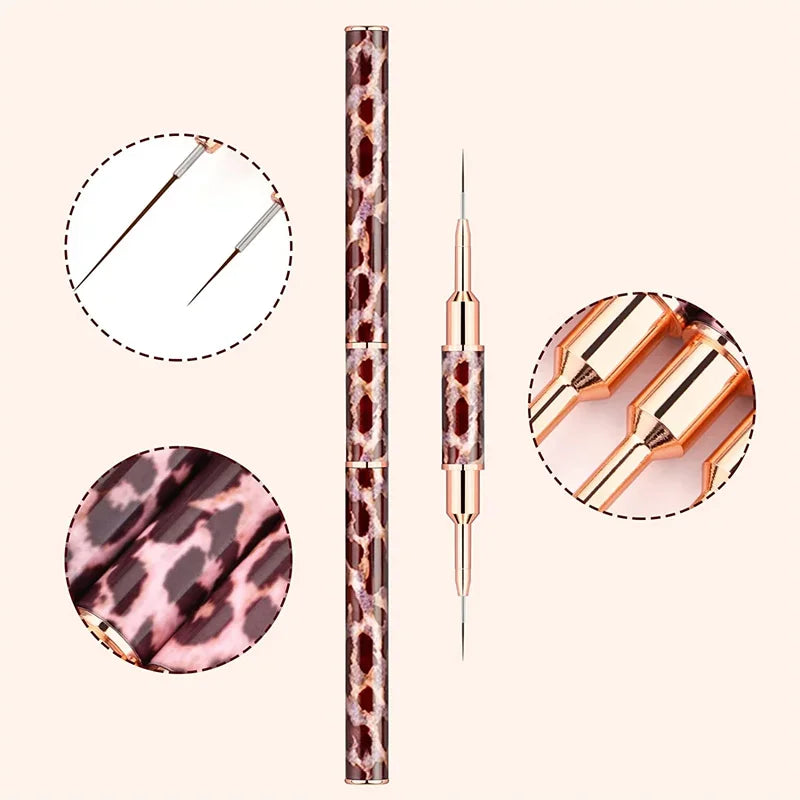 Nail Art Liner Brushes Double Head Leopard Print Acrylic French Stripe Drawing Painting Pen Gel Polish Nail Art Manicure Tools - NJPH Best Selling 