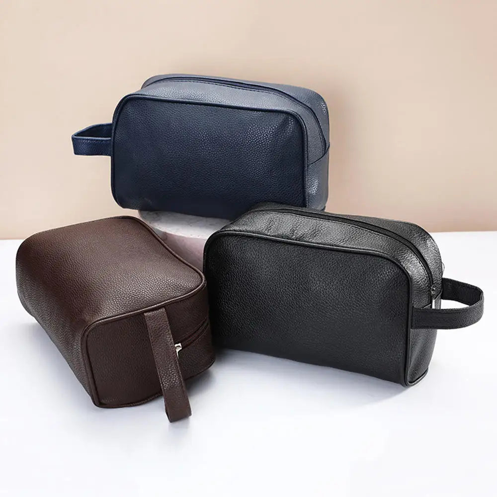 Men Travel Cosmetic Bag Zipper Makeup Bags PU Leather Travel toiletry bag Cosmetics Organizer Storage Pouch Large Capacity New - NJPH Best Selling 