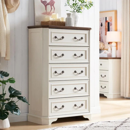 Farmhouse 5 Drawers Dresser for Bedroom, 48" T-Chest of Drawers, Storage Dressers Organizer for Bedroom, Living Room, Hallway