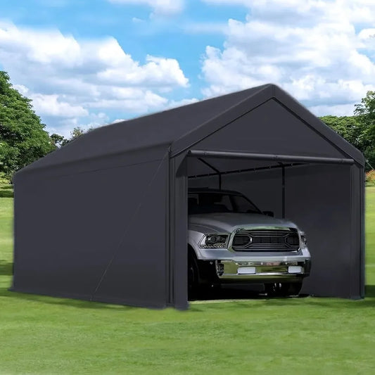 Canopy Domain 10 X 20 Foot Durable Portable Garage Carport Canopy Car Tent Sidewalls with Dual Zippers and Roll Up Door, Black - NJPH Best Selling 