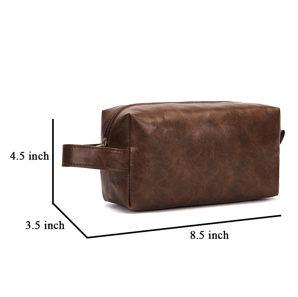 ISKYBOB Men Vintage Cosmetic Bag PU Leather Toiletry Storage Bag Travel Organizer Casual Handbag Women Makeup Bag 2024 Gift - NJPH Best Selling 