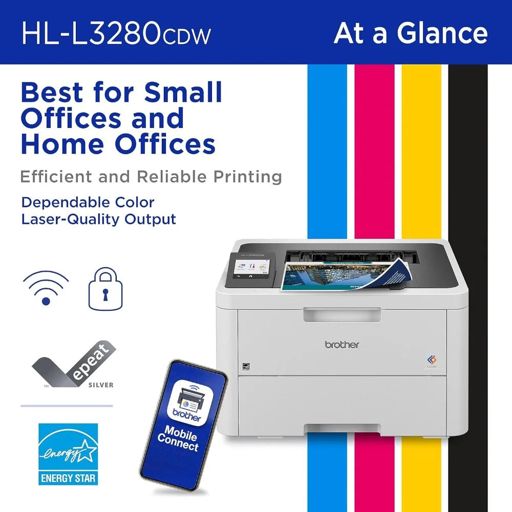 HL-L3280CDW Wireless Compact Digital Color Printer with Laser Quality Output, Duplex, Mobile Printing & Ethernet Includes - NJPH Best Selling 