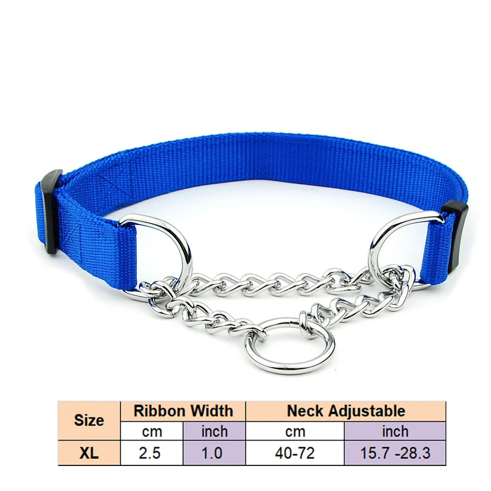 Adjustable Collar for Large Dogs Nylon Pet Dog Slip Pinch Collar Dog Training Accessories Dog Collar with Welded Link Chain - NJPH Best Selling 