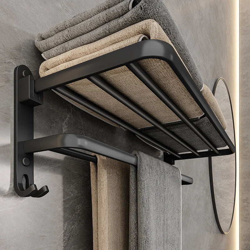 Matte Black 50CM Folding Holder With Hook Towel Holder Wall Mount AluminumTowel Rack - NJPH Best Selling 