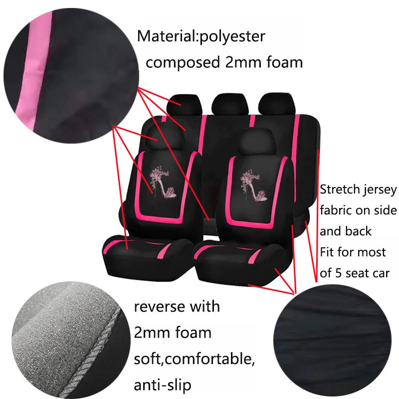 Carnong Car Seat Covers Full Set Universal Comfortable Soft Full Women Cute Dancing Shoes Paint Pink Auto Interior Accessories - NJPH Best Selling 