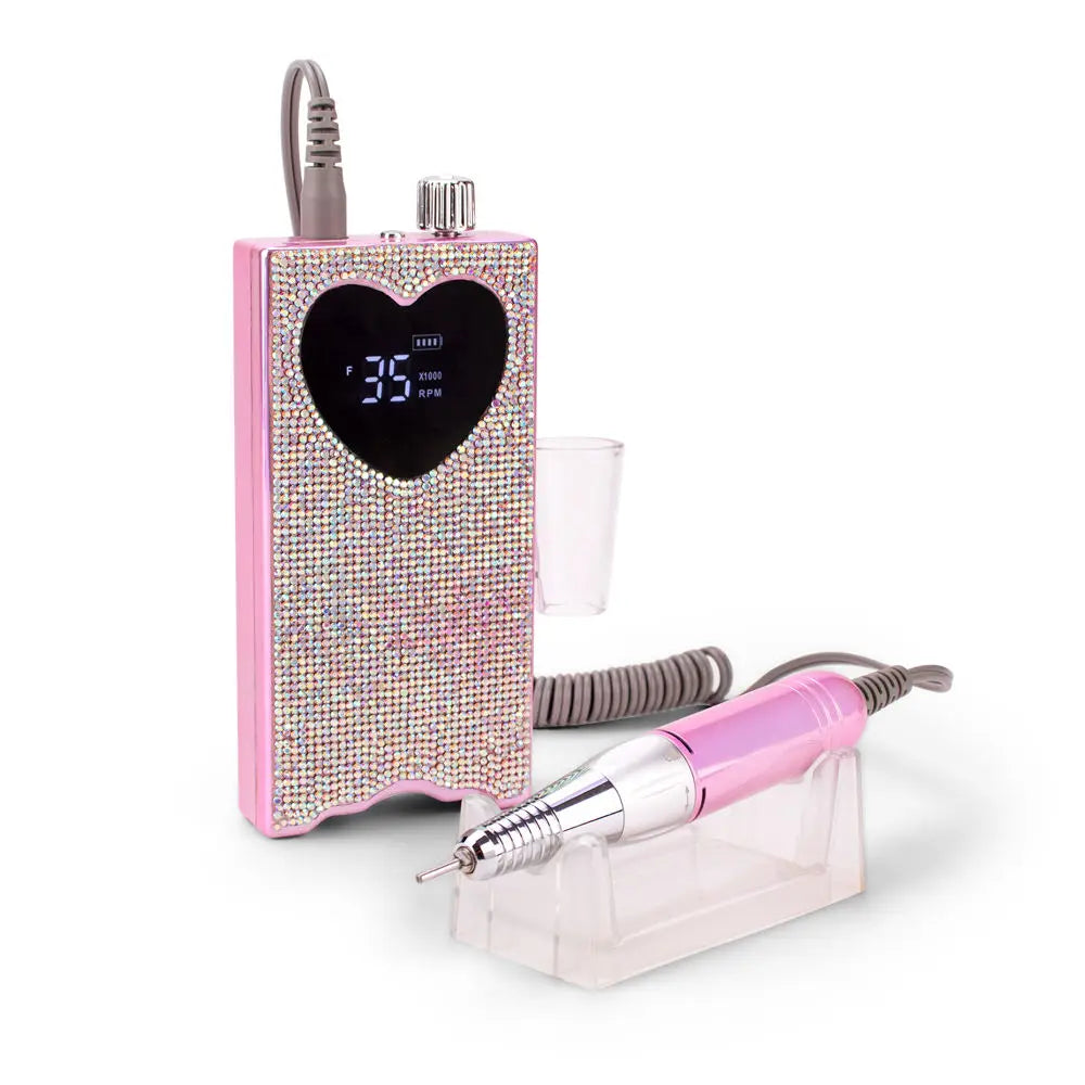 96W Nail Dryer Lamp with Rhinestone Nail Gel Dryer Pedicure Machine LED light for Nails Heart Shaped Nail Drill and UV Lamp Set - NJPH Best Selling 