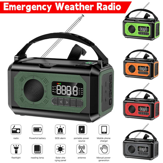 12000mAh AM/FM/NOAA Weather Radio with 2 Solar Panels Solar Hand Crank Portable Emergency Radio Reading Lamp for Outdoor Camping - NJPH Best Selling 