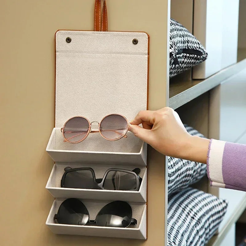 Portable Glasses Organizer 3/5Grids Multi-slot Eyeglasses Storage Display Travel Folding Sunglasses PU Leather Case Home Storage - NJPH Best Selling 