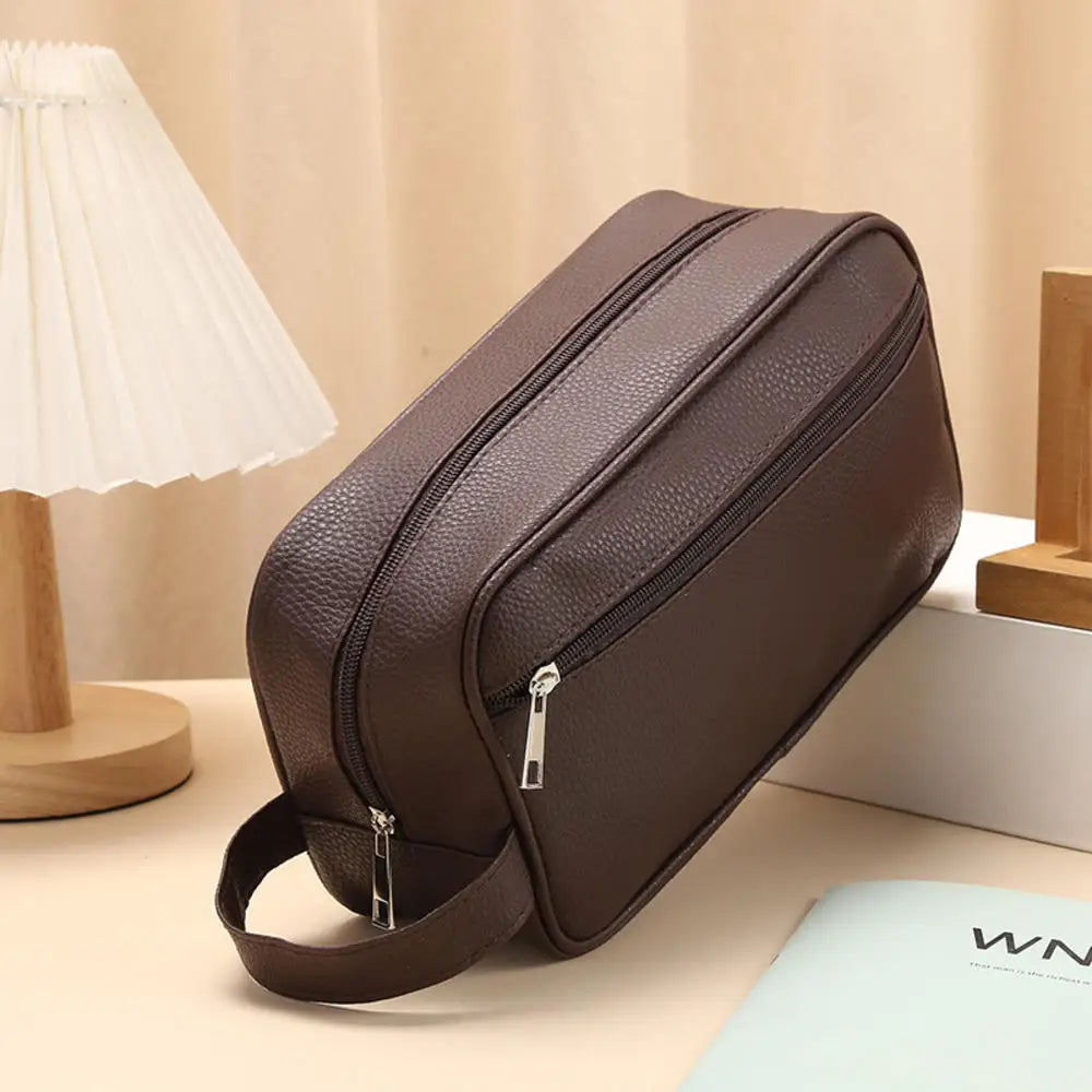 Men Travel Cosmetic Bag Zipper Makeup Bags PU Leather Travel toiletry bag Cosmetics Organizer Storage Pouch Large Capacity New - NJPH Best Selling 