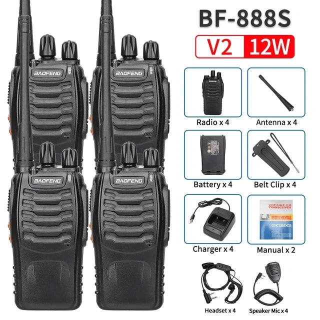 2/4PCS Baofeng BF-888S 12W Walkie Talkie Dual Band Portable Long Range Standby UHF 400-470MHz USB Ham Two Way Radio for Hunting - NJPH Best Selling 