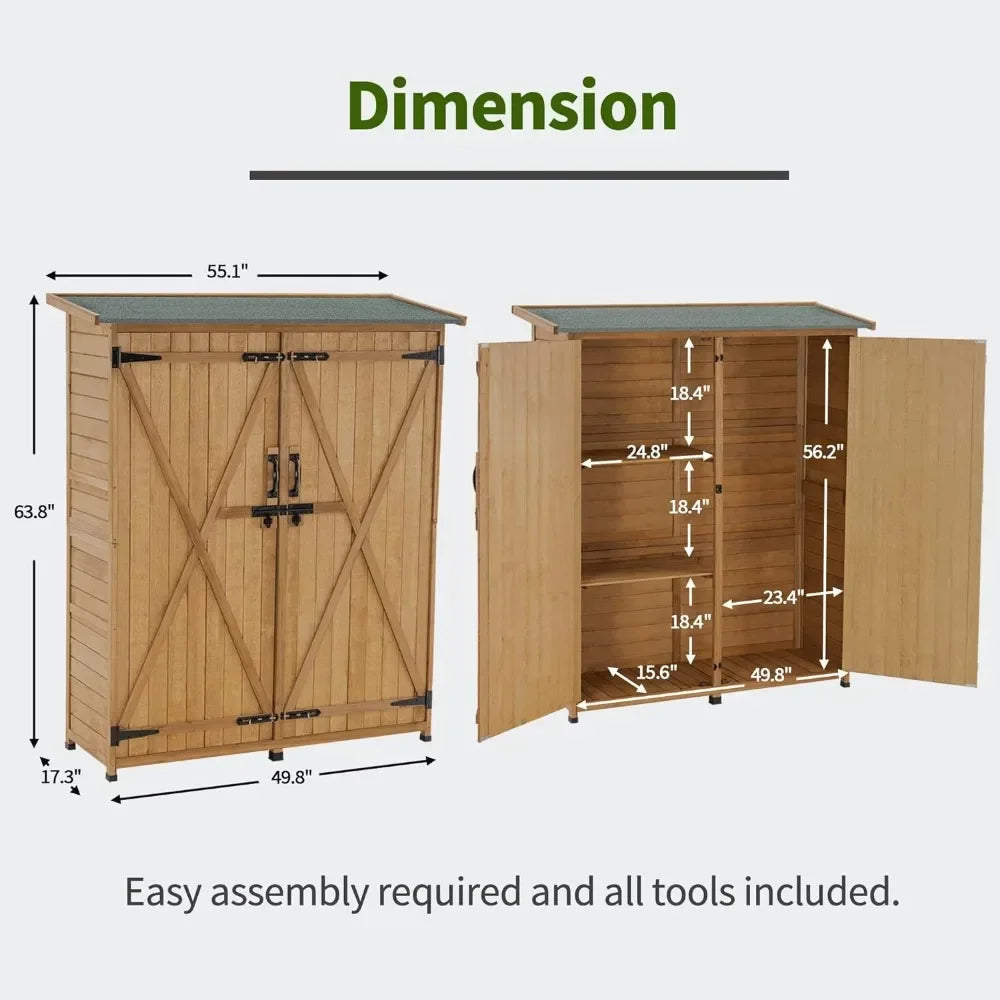 Outdoor Storage Cabinet, Outside Tool Shed, Vertical Organizer Cabinet with Lockable Doors for Outside, , Wood Garden Shed - NJPH Best Selling 