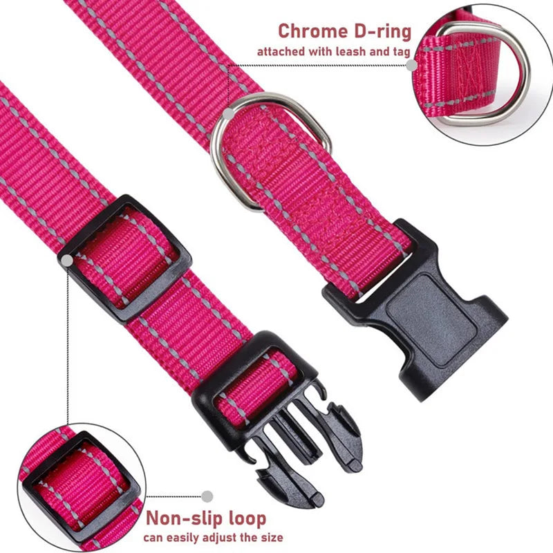 Reflective Dog Collar Strap With Adjustable Safety Nylon Pet Collar Pet Traction Rope Suitable For Small And Medium-Sized Pets - NJPH Best Selling 