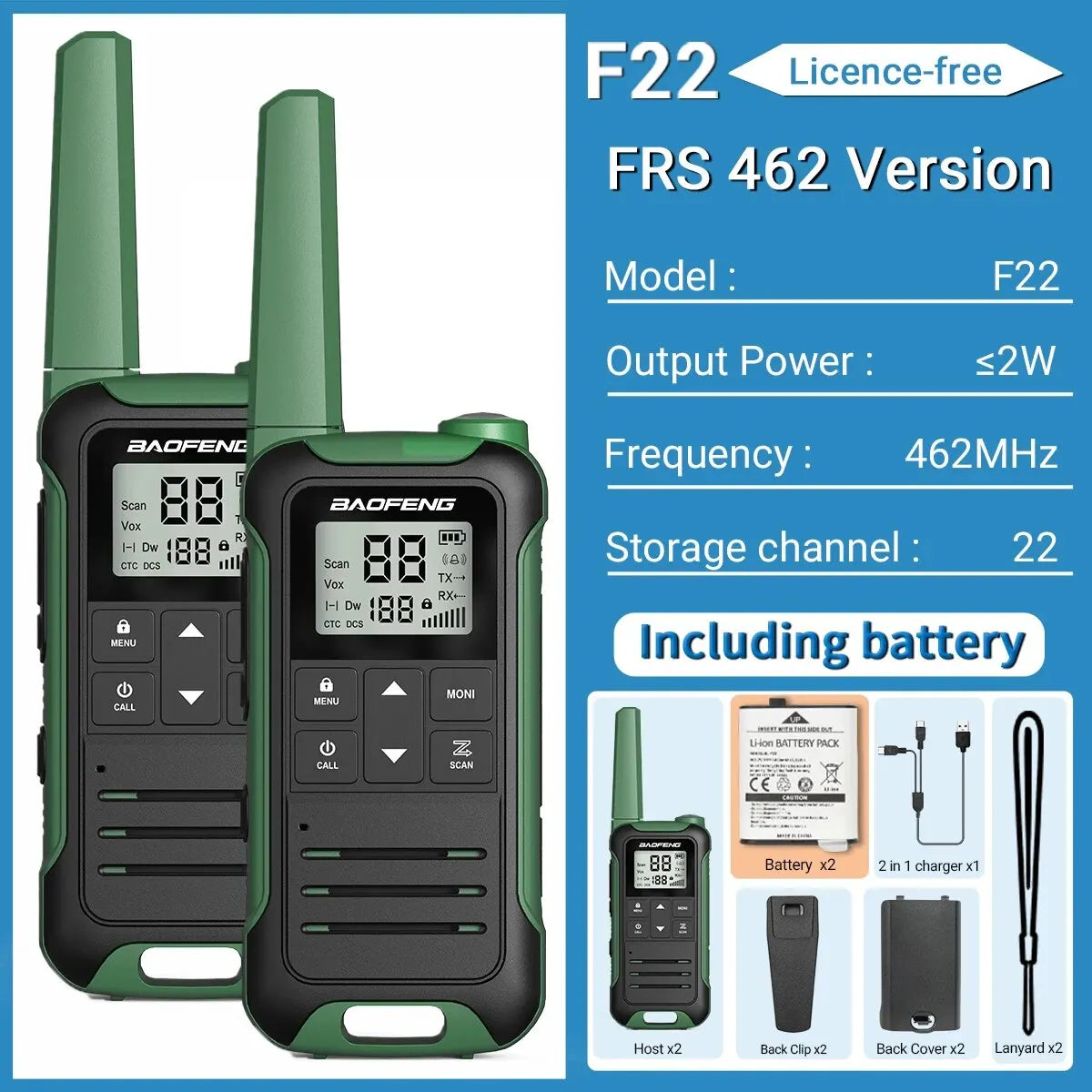 2pcs Baofeng F22 Mini Walkie Talkie PMR FRS Long Range Rechargable Portable Kids Two Way Radio Type-C Charger for Camping Trip - NJPH Best Selling 