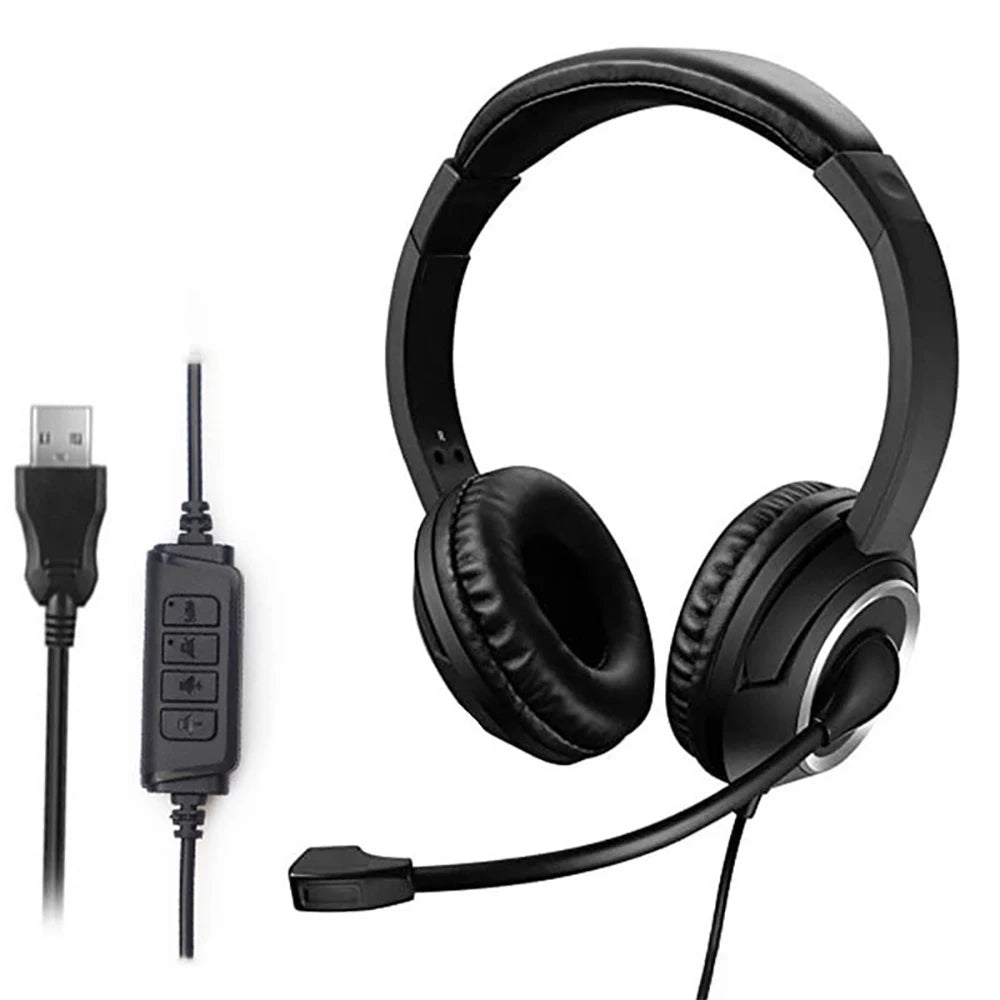 Wired USB Headset Call Center Headphones with Microphone Noise Cancelling Over Gaming Over-Ear Headsets for Computer PC Laptop - NJPH Best Selling 