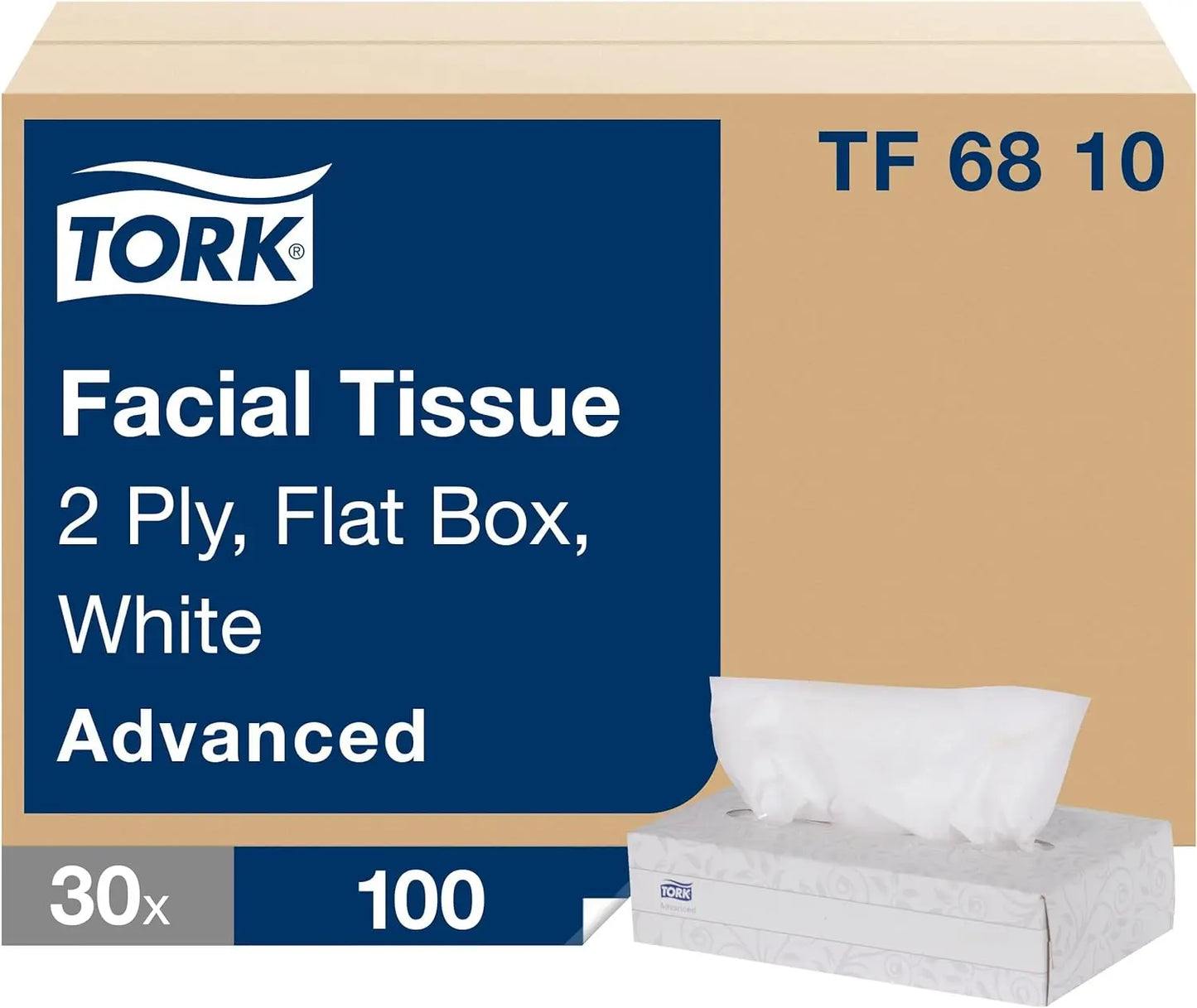 Tork Advanced Facial Tissue Flat Box White, Soft, 2-ply, 30 x 100 tissues - NJPH Best Selling 