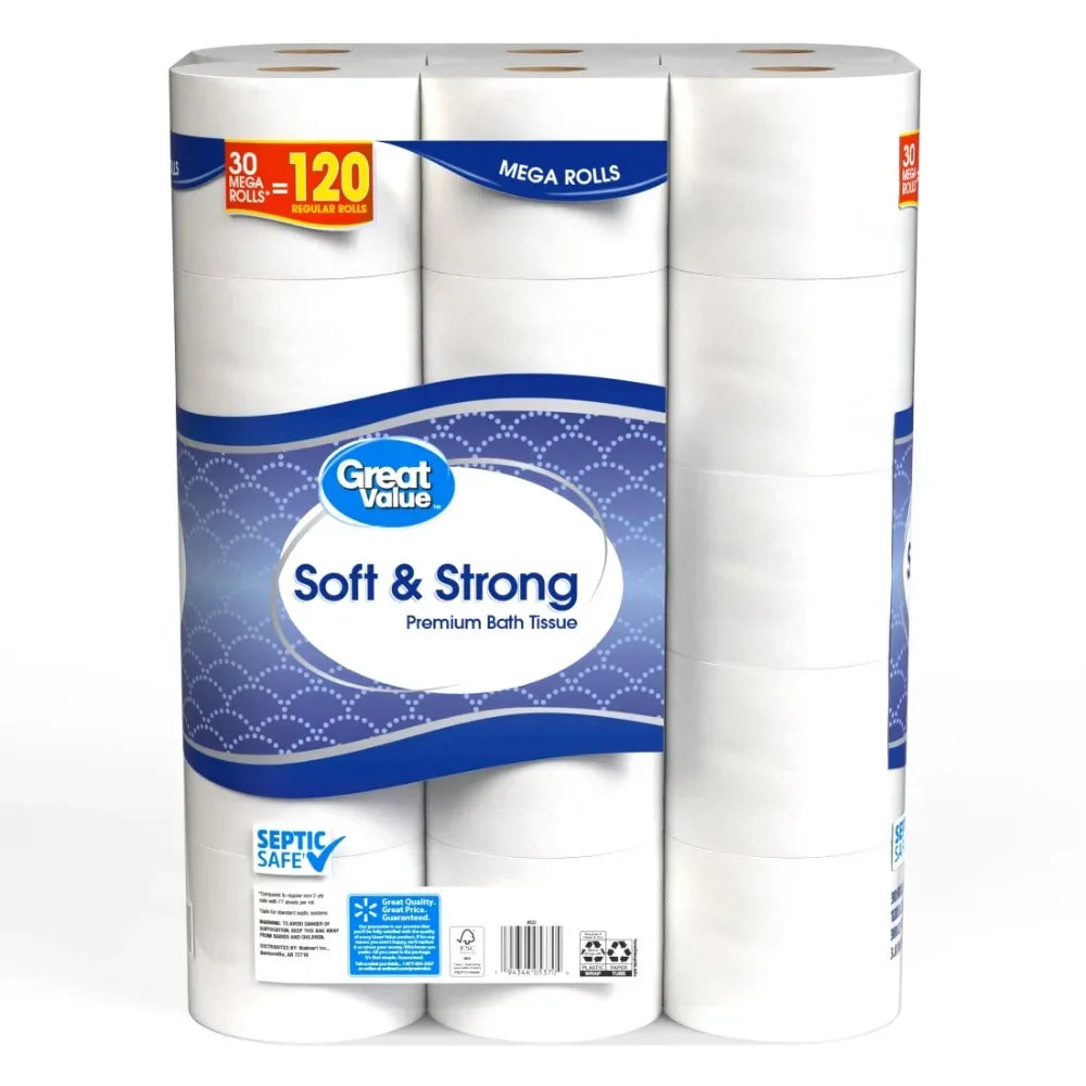 Soft & Strong Premium Toilet Paper, 30 Mega Rolls, 380 Sheets per Roll - NJPH Best Selling 