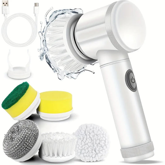 Electric Spin Scrubber With 5 Replaceable Brush Head Power Electric Cleaning Brush Handheld Rechargeable Shower Scrubber - NJPH Best Selling 