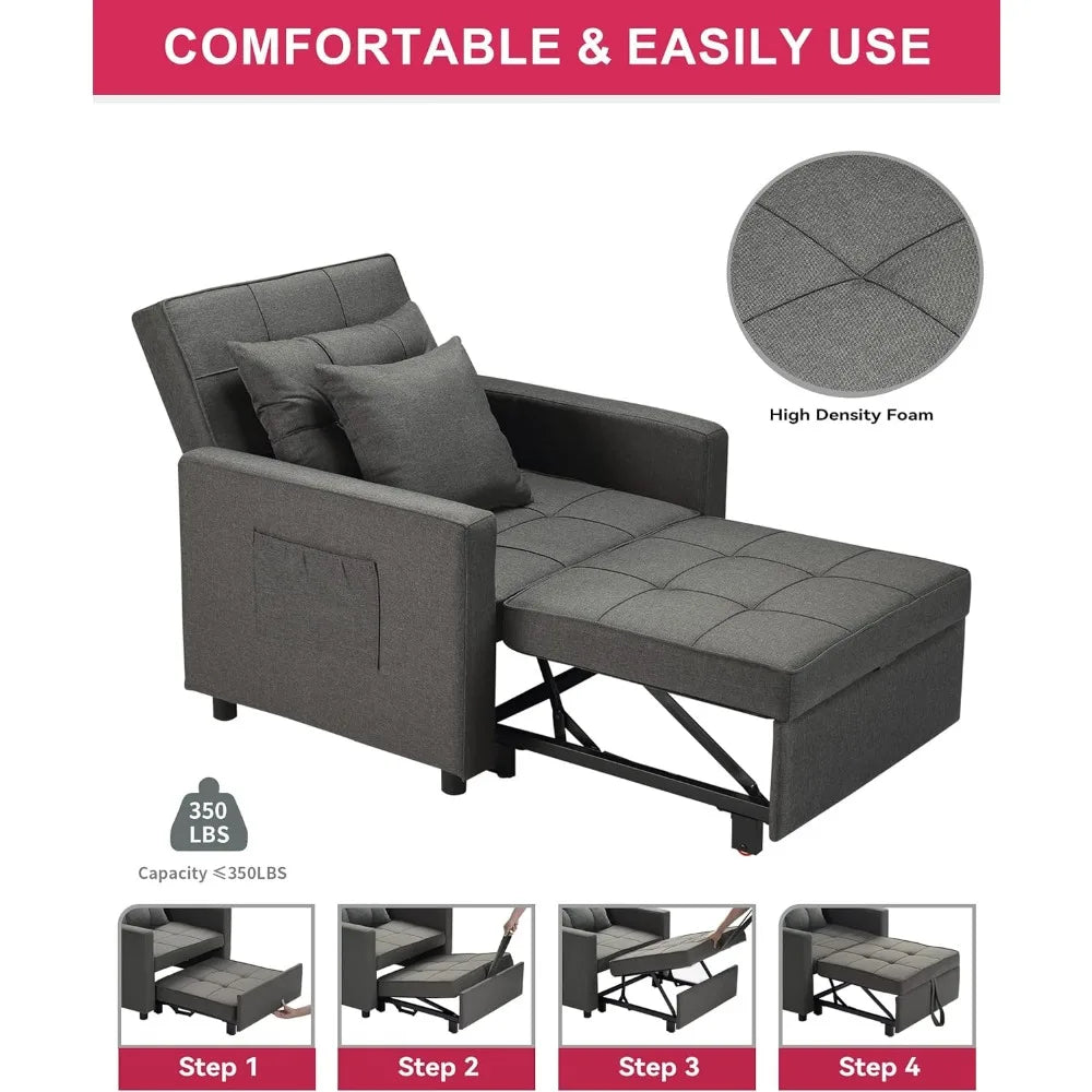 Convertible Chair Sleeper Bed, Stepless Adjustable Backrest, Futon Chair Turns Into Bed, Sleeper Sofa