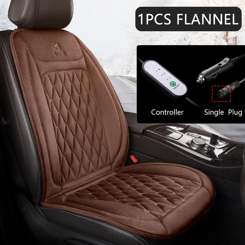 12V Heated Car Seat Cushion Cloth/Flannel Car Seat Heater Winter Warmer Seat Heating Car Accessories Heating Pads Set Universal - NJPH Best Selling 