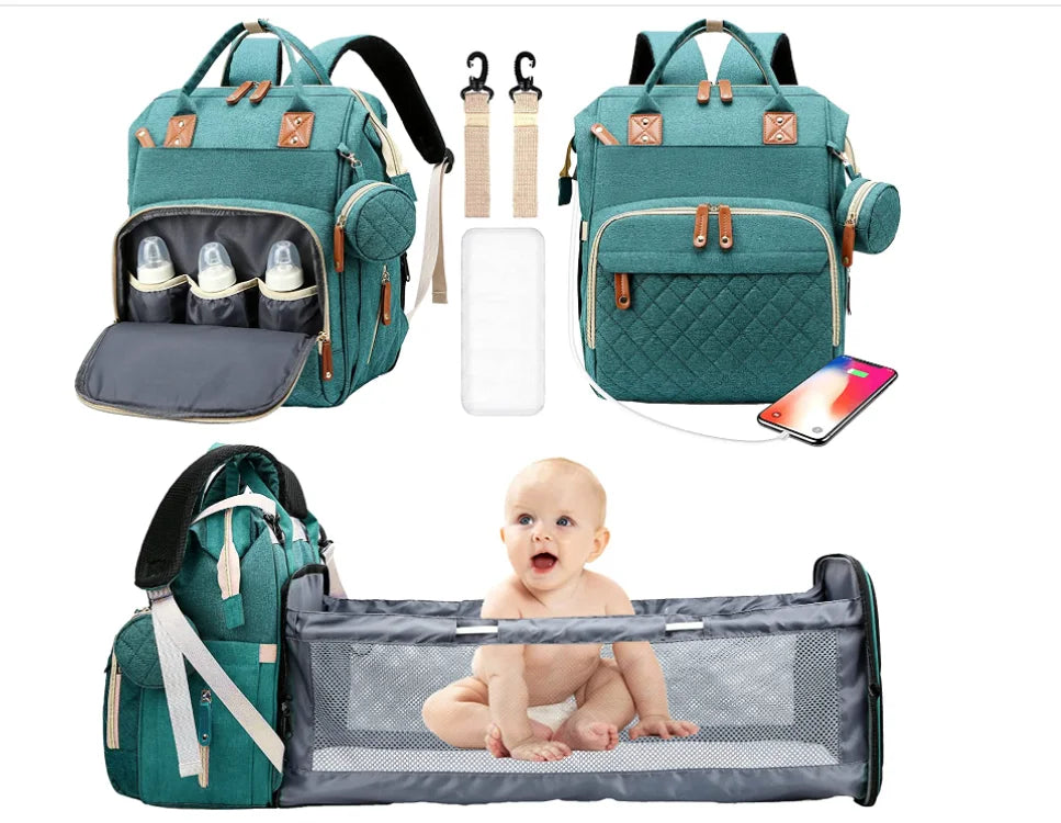 3 In 1 Diaper Bag Backpack Foldable Baby Bed Waterproof Travel Bag with USB Charge Diaper Bag Backpack with Changing Bed 3 types - NJPH Best Selling 