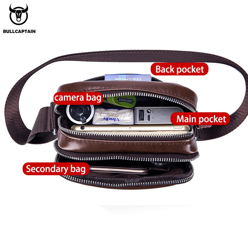 Bullcaptain Casual Men's Shoulder Bags Business Messenger Bag high-Quality Men's Cow Leather Bag's Mini Large Capacity Pocket - NJPH Best Selling 