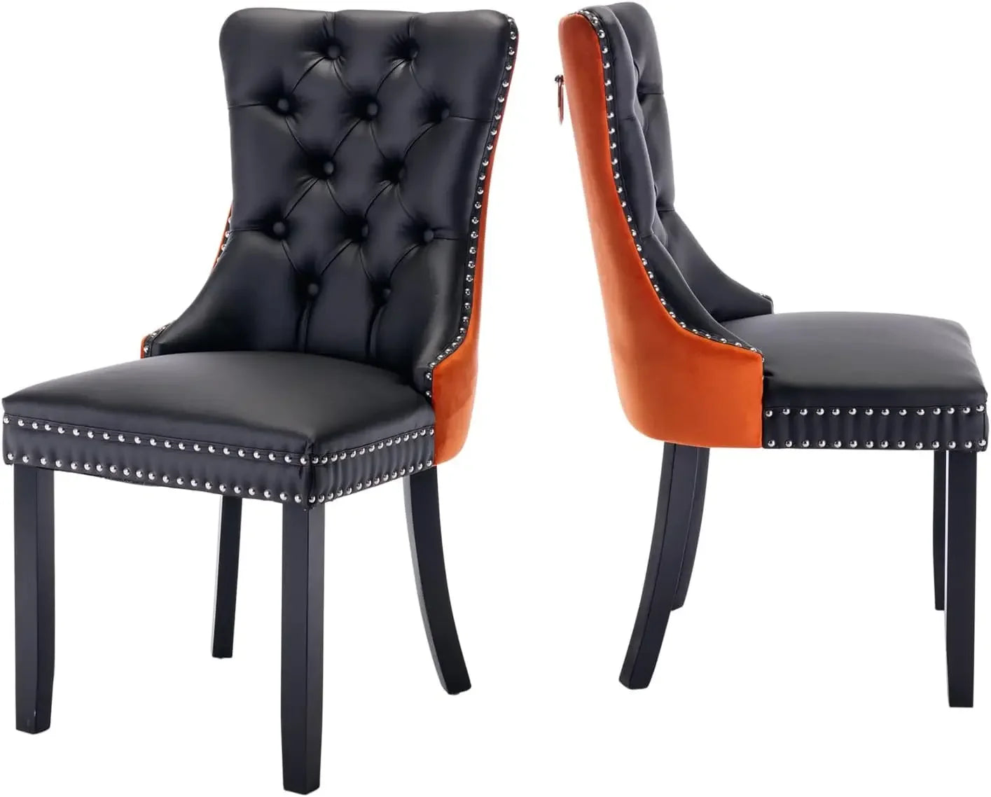 Leather Dining Chairs Set of 2 Upholstered Dining Chair with Nailhead Trim and Solid Wood Legs Luxury Wingback Dining Side Chair