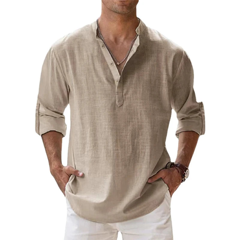 New Cotton Linen Shirts for Men Casual Shirts Lightweight Long Sleeve Henley Beach Shirts Hawaiian T Shirts for Men - NJPH Best Selling 