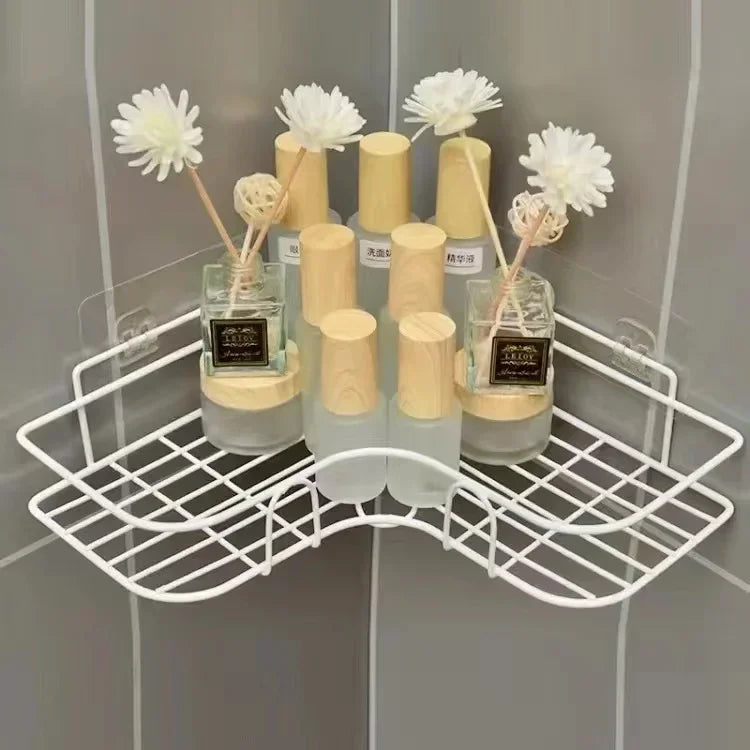 Bathroom Shelf Wall Mounted Corner Storage Shelves Shampoo Holder Cosmetic Rack Iron Shower Drain Basket Bathroom Organizer - NJPH Best Selling 