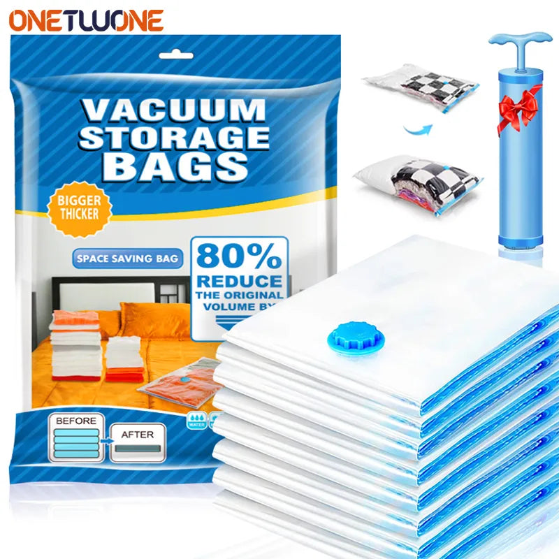 1/5/10pc Vacuum Storage Bags,for Bedding,Pillows,Towel,Clothes Space Saver Travel Storage Bag,With Hand-Pump,Vacuum Bag Package - NJPH Best Selling 