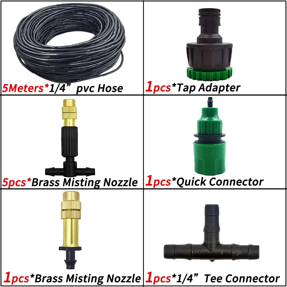 5M-30M Outdoor Misting Cooling System Garden Irrigation Watering 1/4'' Brass Atomizer Nozzles 4/7mm Hose for Patio Greenhouse - NJPH Best Selling 