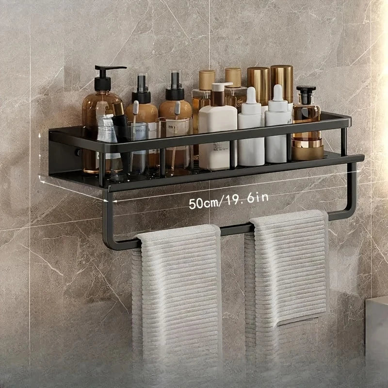 Space Aluminum Multifunctional Wall Mounted Bathroom Shelf Storage Rack Towel Bar Ideal For Bathroom Item Storage - NJPH Best Selling 