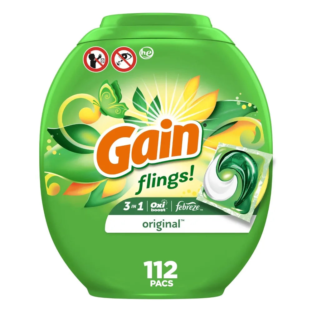 Gain Flings Laundry Detergent Soap Pacs, 112 Ct, Original Scent - NJPH Best Selling 