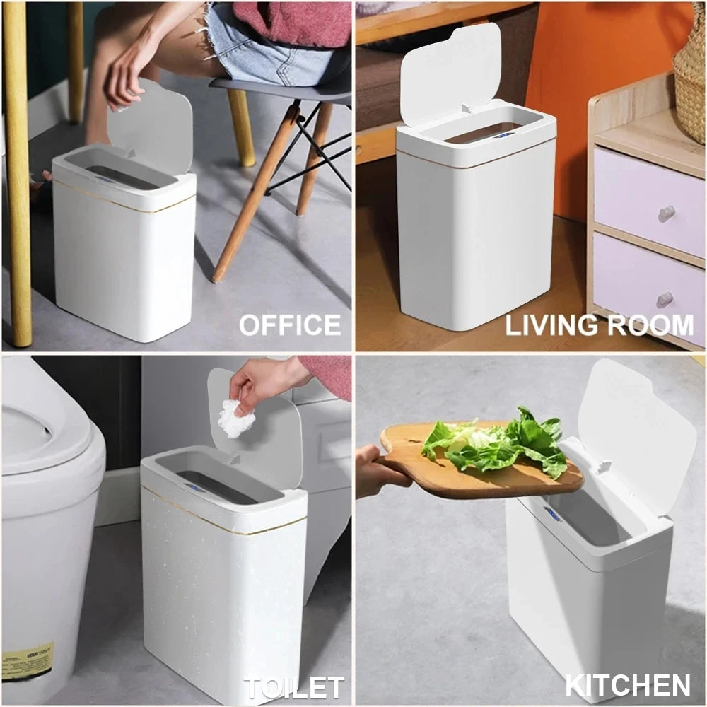 18L Smart Bathroom Trash Can Automatic Bagging Electronic Trash Can White Touchless Narrow Smart Sensor Garbage Bin Smart Home - NJPH Best Selling 