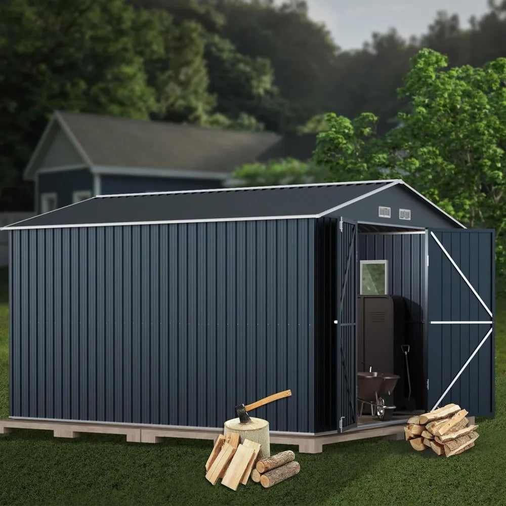 10X12X7.5 FT Outdoor Steel Storage Shed with Lockable Doors, Ideal for Garden, Backyard, and Patio Utility and Tool Storage - NJPH Best Selling 