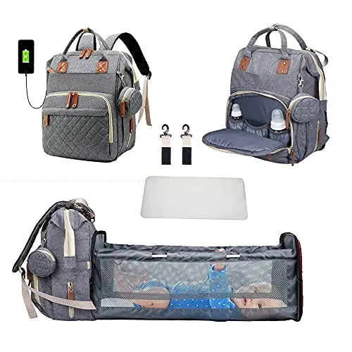 3 In 1 Diaper Bag Backpack Foldable Baby Bed Waterproof Travel Bag with USB Charge Diaper Bag Backpack with Changing Bed 3 types - NJPH Best Selling 