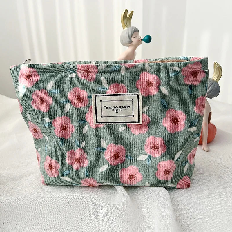 Corduroy Embroidery Cosmetic Bag Clutch Bag Large Makeup Organizer Bags Korean Cosmetic Pouch Women Cute Toiletry Beauty Case - NJPH Best Selling 