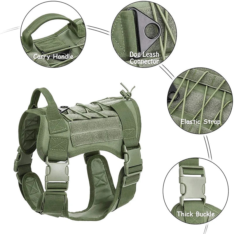 Tactical Dog Harness Military Training K9 Padded Quick Release Vest Pet Training Dog Harness For Set Small Medium Large Dogs - NJPH Best Selling 