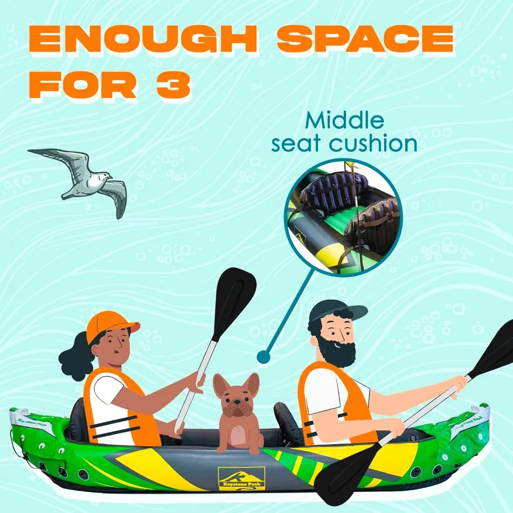 2 Person Inflatable Kayak with Exclusive Sun Canopy (Detachable) + Kayaks for Adults + 3rd Seat for Dog/Child - NJPH Best Selling 