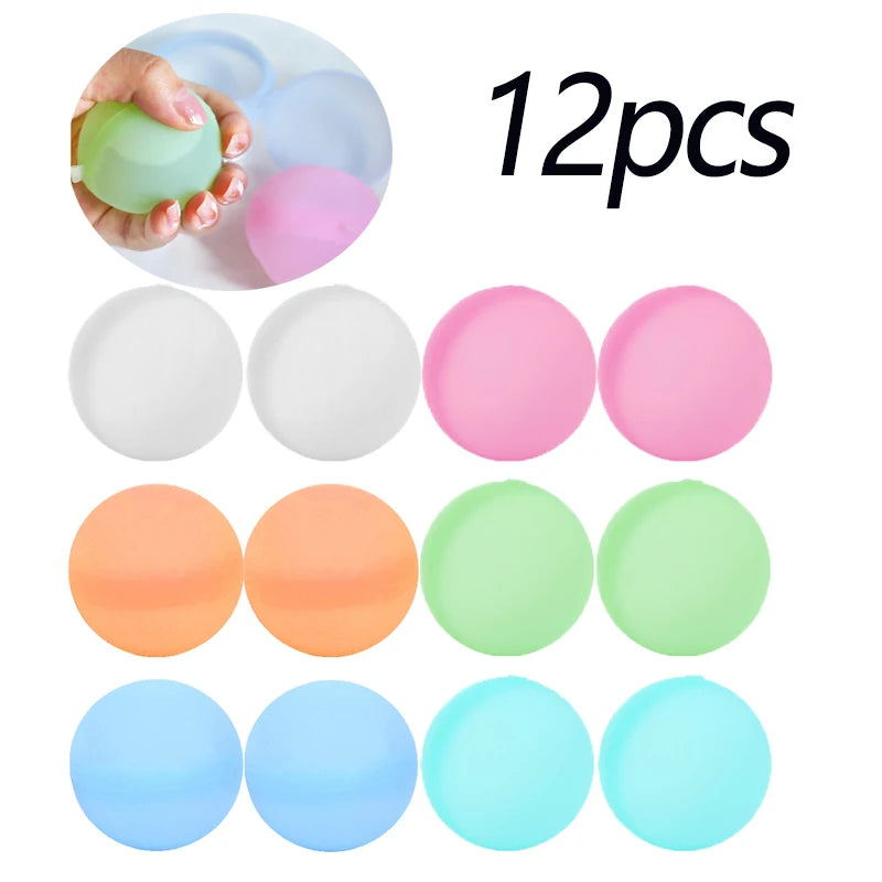 12pcs Reusable Water Fighting Balls Adults Kids Summer Swimming Pool Silicone Water Playing Toys Pool Water Bomb Balloons Games - NJPH Best Selling 