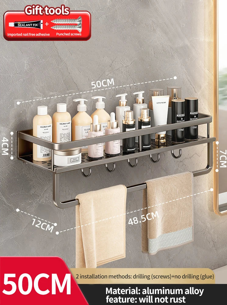 Punch-free bathroom rack bathroom shelf toilet space aluminum no drill hanging rack bathroom organizer hang on the wall - NJPH Best Selling 