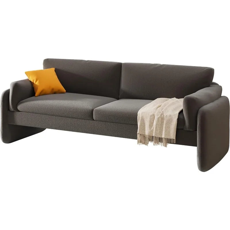 Sofa, Modern Sofa Couch with Embedded Armrest, Deep Seat Couch with Grey Bouclé,Cozy Couch