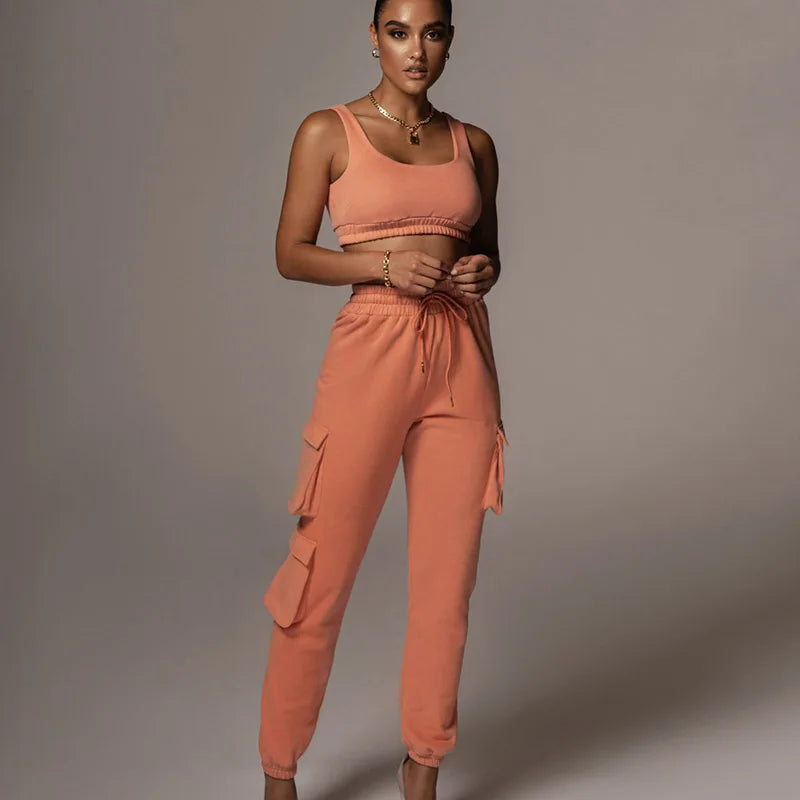 Solid Athleisure Casual Sporty Tracksuit Sets For Women Tank Top And Jogger Pants Suit Summer Two Piece Outfit Fashion 2023 Set - NJPH Best Selling 