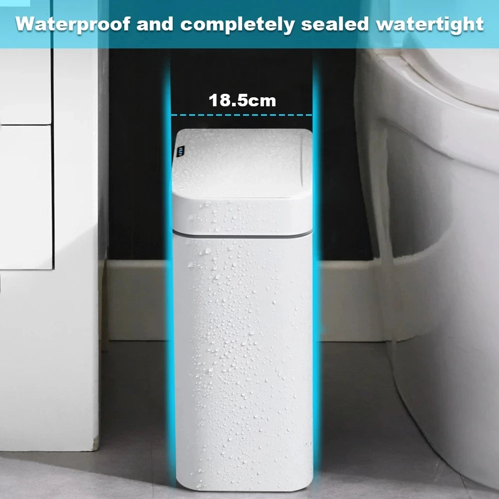 18L Smart Bathroom Trash Can Automatic Bagging Electronic Trash Can White Touchless Narrow Smart Sensor Garbage Bin Smart Home - NJPH Best Selling 