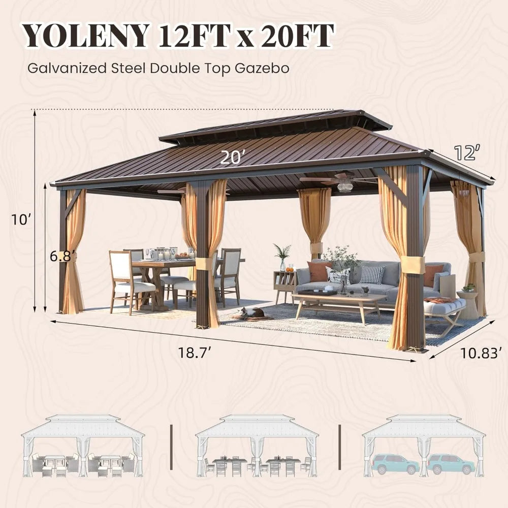 12' X 20'Hardtop Gazebo,Galvanized Steel Ventilation Double Roof Aluminum Frame,Outdoor Gazebo for Garden, Patio, Lawns, Parties - NJPH Best Selling 