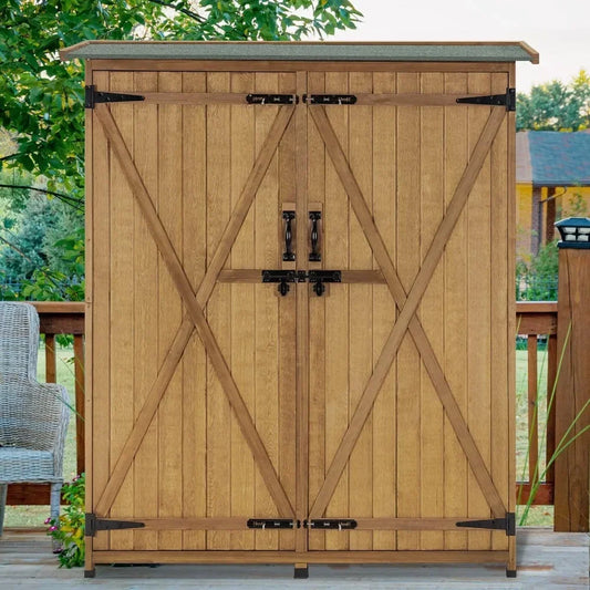 Outdoor Storage Cabinet, Outside Tool Shed, Vertical Organizer Cabinet with Lockable Doors for Outside, , Wood Garden Shed - NJPH Best Selling 