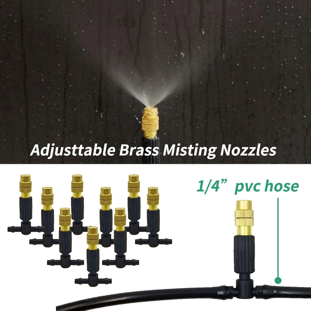 5M-30M Outdoor Misting Cooling System Garden Irrigation Watering 1/4'' Brass Atomizer Nozzles 4/7mm Hose for Patio Greenhouse - NJPH Best Selling 