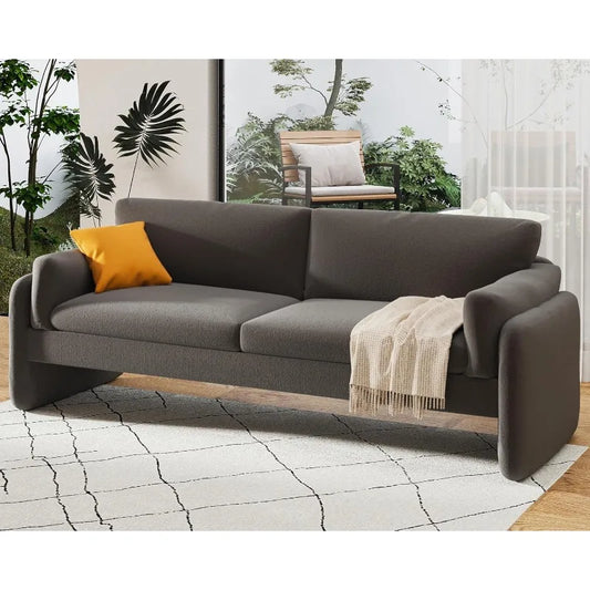 Sofa, Modern Sofa Couch with Embedded Armrest, Deep Seat Couch with Grey Bouclé,Cozy Couch