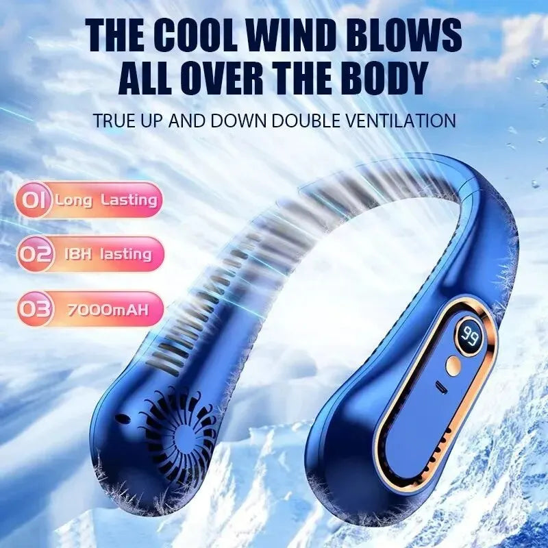 Neck Bladeless Fan Mini Ultra Long Life Portable Lazy Silent Fan Usb Charging Student Sports Office Digital Display Power 5 Gear - NJPH Best Selling 